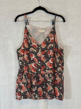 LOFT Outlet - Grey/Coral - Sleeveless Peplum Tank Blouse - XL
